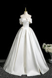 White Satin Long Prom Dress, Elegant A-Line Off the Shoulder Party Dress HZ0429