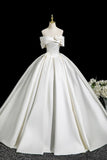 White Satin Long Prom Dress, Elegant A-Line Off the Shoulder Party Dress HZ0429