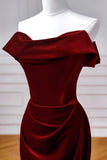 Burgundy Velvet Long Prom Dress, Mermaid Off the Shoulder Party Dress HZ0429