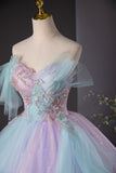 Lilac and Blue Tulle Long Prom Dress, Beautiful Off the Shoulder Evening Party Dress HZ0429