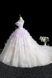 White Tulle and Lavender Appliques Long Prom Dress, Beautiful Fairy Party Dress HZ0429