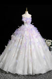White Tulle and Lavender Appliques Long Prom Dress, Beautiful Fairy Party Dress HZ0429