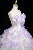 White Tulle and Lavender Appliques Long Prom Dress, Beautiful Fairy Party Dress HZ0429