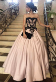 A-Line Satin Long Prom Dresses, Lace Formal Evening Dresses HZ0429