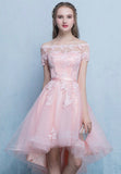 Pink Tulle Lace Short Prom Dress, High Low Evening Party Dress HZ0429