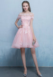 Pink Tulle Lace Short Prom Dress, High Low Evening Party Dress HZ0429