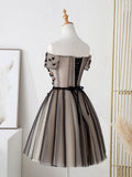 Cute Tulle Short Prom Dress with Flowers, Black Tulle Party Dress HZ0429