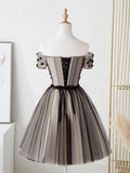 Cute Tulle Short Prom Dress with Flowers, Black Tulle Party Dress HZ0429