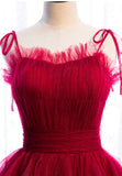 A-Line Long Spaghetti Strap Prom Dresses, Cute Layers Tulle Evening Dresses HZ0429