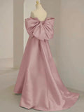 Pink Satin Floor Length Prom Dress, Off the Shoulder Evening Party Dress HZ0429