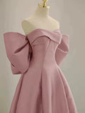 Pink Satin Floor Length Prom Dress, Off the Shoulder Evening Party Dress HZ0429