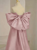 Pink Satin Floor Length Prom Dress, Off the Shoulder Evening Party Dress HZ0429
