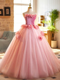 Pink Velvet Tulle Long Prom Dress, A-Line Strapless Sweet 16 Princess Dress HZ0429