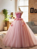 Pink Velvet Tulle Long Prom Dress, A-Line Strapless Sweet 16 Princess Dress HZ0429