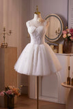 White Tulle Lace Short Prom Dress with Corset, A-Line Sweetheart Neck Party Dress HZ0429