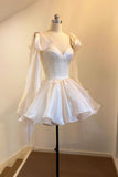 Lovely Ivory Tulle Short/Mini Party Dress, A-Line Sweetheart Neck Evening Dress HZ0429