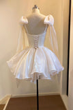 Lovely Ivory Tulle Short/Mini Party Dress, A-Line Sweetheart Neck Evening Dress HZ0429