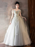 Light Green Tulle Floor Length Prom Dress, Lovely Off the Shoulder Evening Party Dress HZ0429