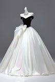 Navy Velvet and White Satin Long Prom Dress, Beautiful A-Line Backless Evening Formal Dress HZ0429