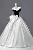 Navy Velvet and White Satin Long Prom Dress, Beautiful A-Line Backless Evening Formal Dress HZ0429