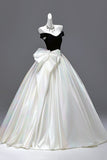 Navy Velvet and White Satin Long Prom Dress, Beautiful A-Line Backless Evening Formal Dress HZ0429