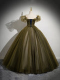 Elegant Off the Shoulder Floor Length Prom Dress, Green A-Line Tulle Formal Party Dress HZ0429