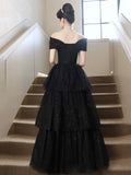 Black Tulle Lace Floor Length Prom Dress, Black A-Line Evening Party Dress HZ0429