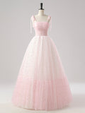 Pink Spaghetti Strap Tulle Long Prom Dress, Lovely A-Line Evening Party Dress HZ0429