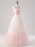 Pink Spaghetti Strap Tulle Long Prom Dress, Lovely A-Line Evening Party Dress HZ0429