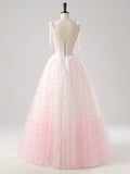 Pink Spaghetti Strap Tulle Long Prom Dress, Lovely A-Line Evening Party Dress HZ0429