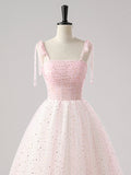 Pink Spaghetti Strap Tulle Long Prom Dress, Lovely A-Line Evening Party Dress HZ0429