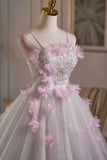 White Tulle and Pink Flowers Knee Length Prom Dress, Lovely A-Line Party Dress HZ0429