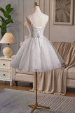 White Tulle and Pink Flowers Knee Length Prom Dress, Lovely A-Line Party Dress HZ0429