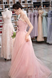 Pink Strapless Tulle Long Prom Dress, Sweet A-Line Party Evening Dress HZ0429