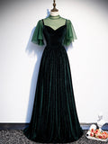Green Velvet Long Prom Dress, Elegant A-Line Green Evening Dress HZ0429