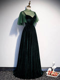 Green Velvet Long Prom Dress, Elegant A-Line Green Evening Dress HZ0429