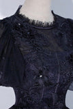 Black Tulle Lace Long A-Line Prom Dress, A-Line Short Sleeve Evening Gown HZ0429