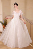 Beautiful Tulle Flowers Floor Length Prom Dress, Pink/White A-Line Evening Party Dress HZ0429