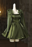 Lovely A-Line Spaghetti Strap Knee Length Prom Dress, Olive Green Party Dress HZ0429