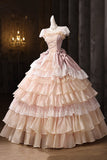 Retro Pink Cascading Ruffles Lace Flower Long Prom Formal Dresses HZ0429