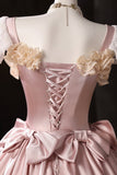 Retro Pink Cascading Ruffles Lace Flower Long Prom Formal Dresses HZ0429
