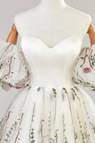 White Tulle Lace Floor Length Prom Dress, A-Line Off the Shoulder Formal Party Dress HZ0429