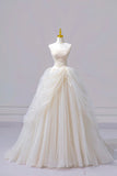 Ivory Tulle Lace Long Prom Gown, A-Line Strapless Formal Evening Gown HZ0429