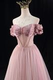 A-Line Tulle Beaded Floor Length Prom Dress, Lovely Off the Shoulder Evening Party Dress HZ0429