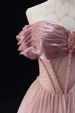A-Line Tulle Beaded Floor Length Prom Dress, Lovely Off the Shoulder Evening Party Dress HZ0429