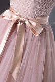 Pink Tulle Beaded Long Prom Dress, Lovely Pink Off the Shoulder Evening Party Dress HZ0429