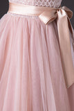 Pink Tulle Beaded Long Prom Dress, Lovely Pink Off the Shoulder Evening Party Dress HZ0429