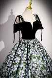 Black Velvet and Floral Pattern Long Prom Dress, Elegant A-Line Party Dress HZ0429