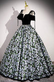 Black Velvet and Floral Pattern Long Prom Dress, Elegant A-Line Party Dress HZ0429