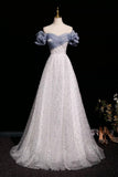 Shiny Tulle Sequins Long Prom Dres, Beautiful A-Line Evening Party Dress HZ0429